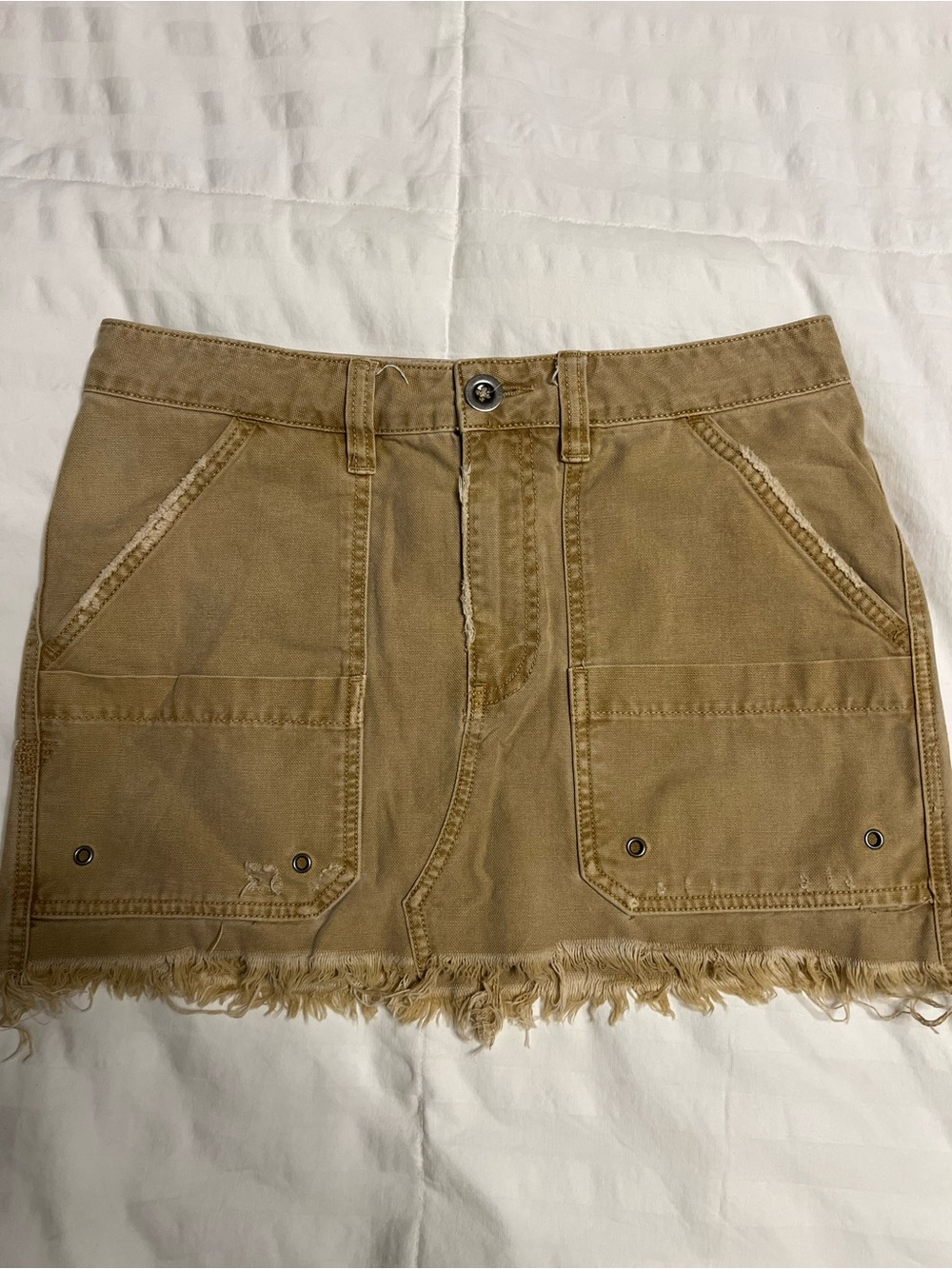 Free People Tan Utility Mini Skirt with Frayed Waistband
